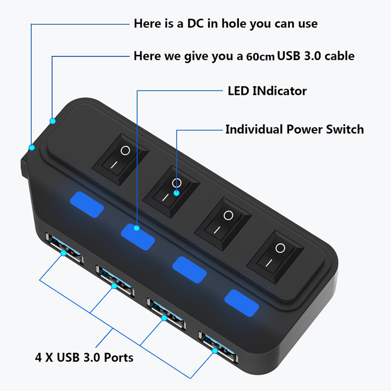 4 포트 USB 3.0 허브 5Gbps 고속 확장기 P - Laptop Accessories For Programmers 리뷰 및 가격