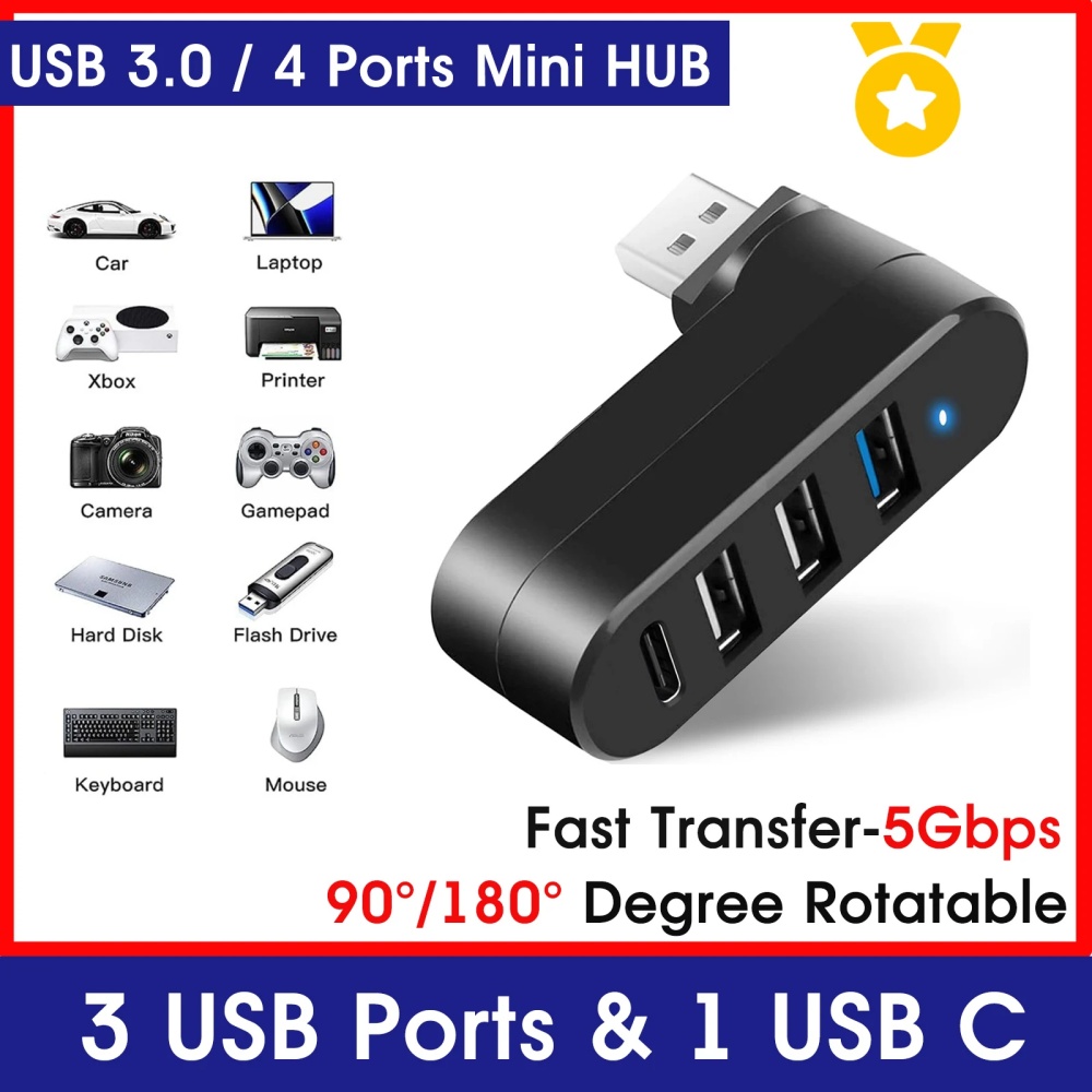 미니 스플리터 4 포트 USB 허브 3.0 박스 회전식 - Laptop Accessories For Programmers 리뷰 및 가격